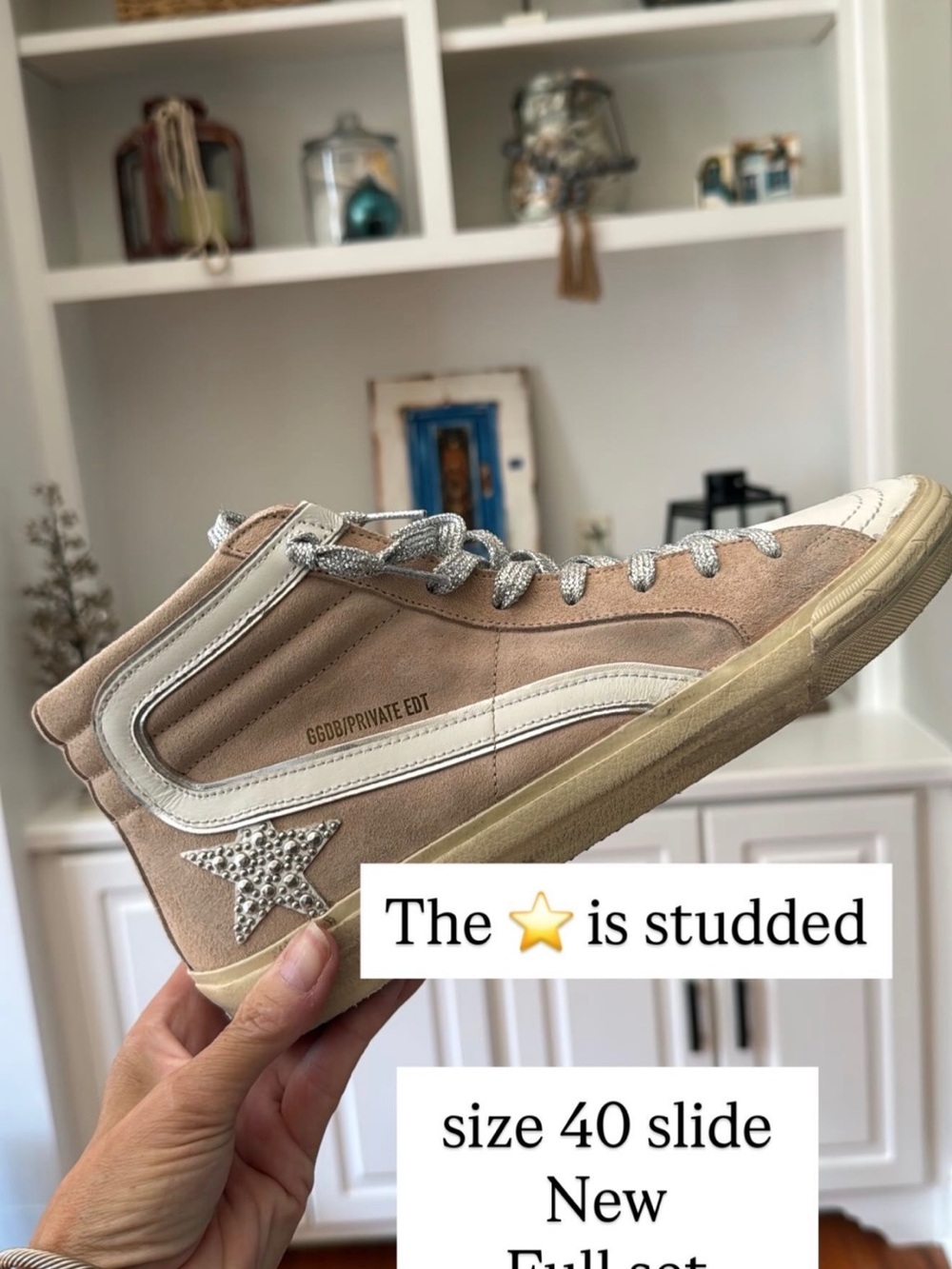 Golden Goose Private Edition Beige Suede High-Top Sneakers with Rhinestone Star